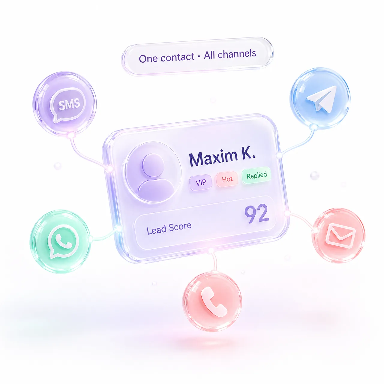 Instagram CRM lead card with AI insights and 4 templates: Giveaway, Welcome DM, Story Quiz, Flash Sale