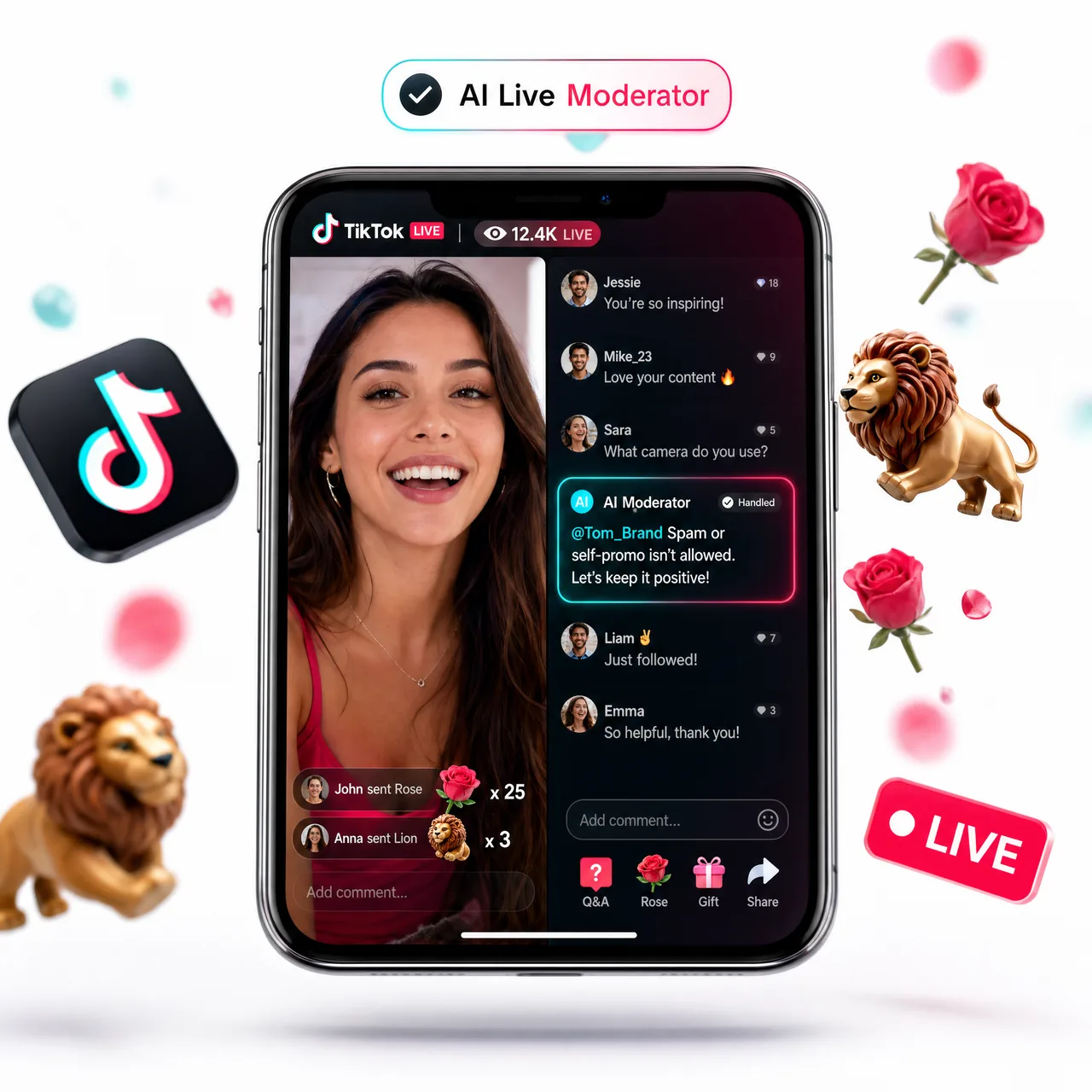 Story reactions and engagement automated by AI agents